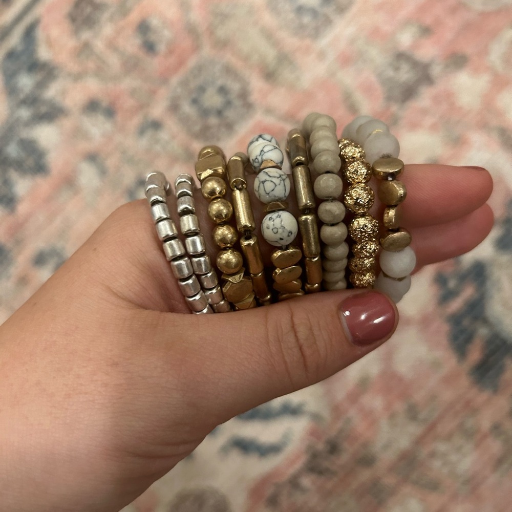 Mixed Metal Stack of beaded bracelets